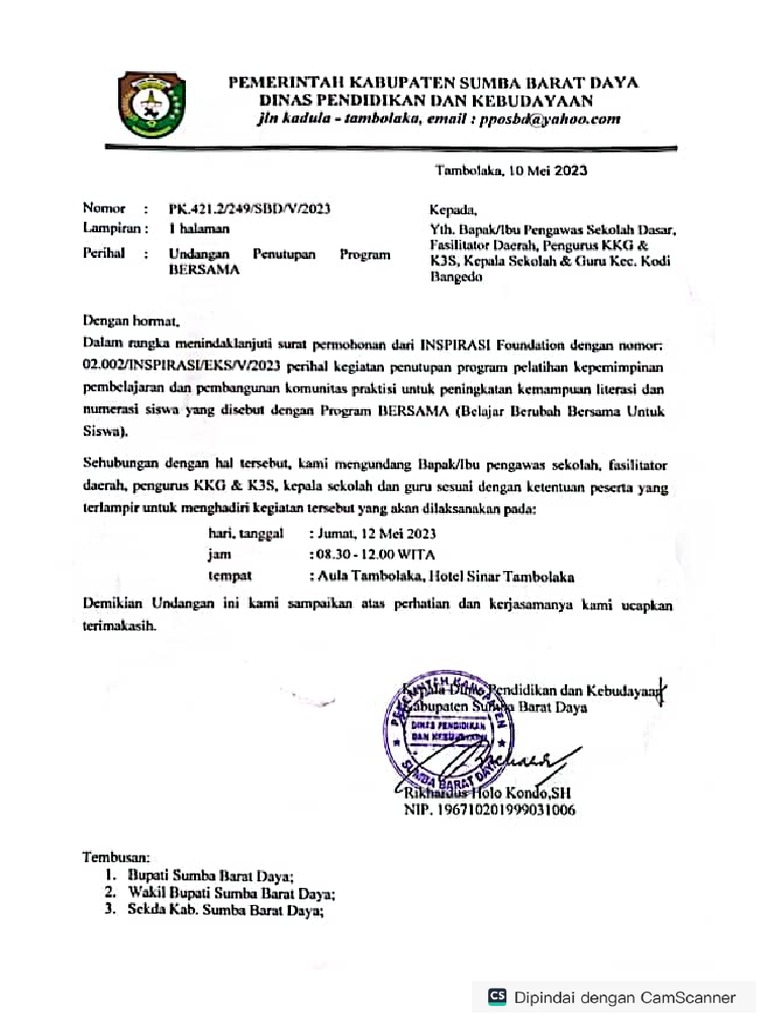 Surat Undangan Penutupan Program BERSAMA | PDF