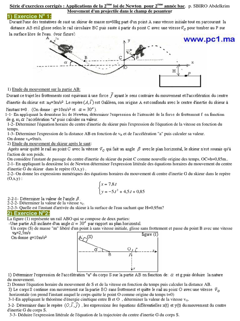 Exercice 2eme Loi De Newton