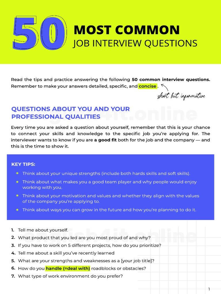 50 Most Common Job Interview Questions PDF