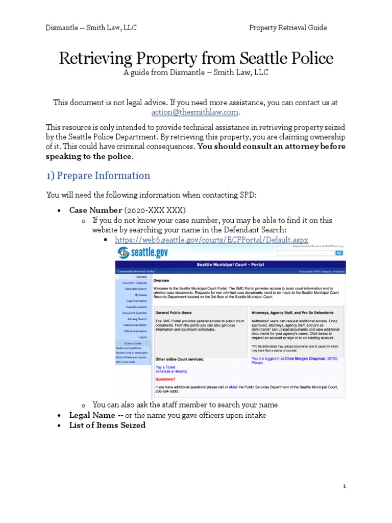 Seattle Police Property Retrieval Guide | PDF