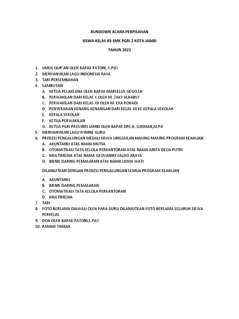 Rundown Acara Perpisahan | PDF