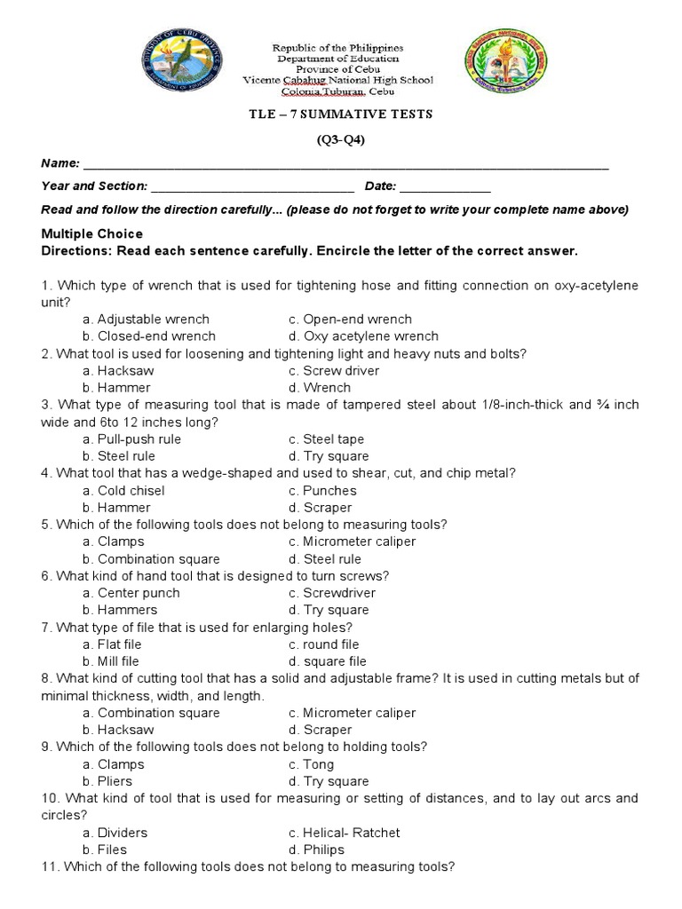 Grade 7 TLE Summative Assessment | PDF