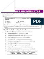 Ejercicios de Oraciones Incompletas para Cuarto de Primaria