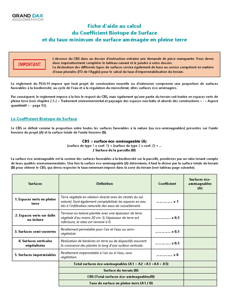 Calcul du Coefficient Biotope de Surface | PDF