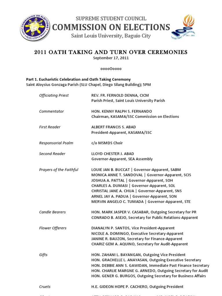 Oath Taking and Turn Over Ceremonies Program Elections Oath Taking and Turn Over Ceremonies Program Elections