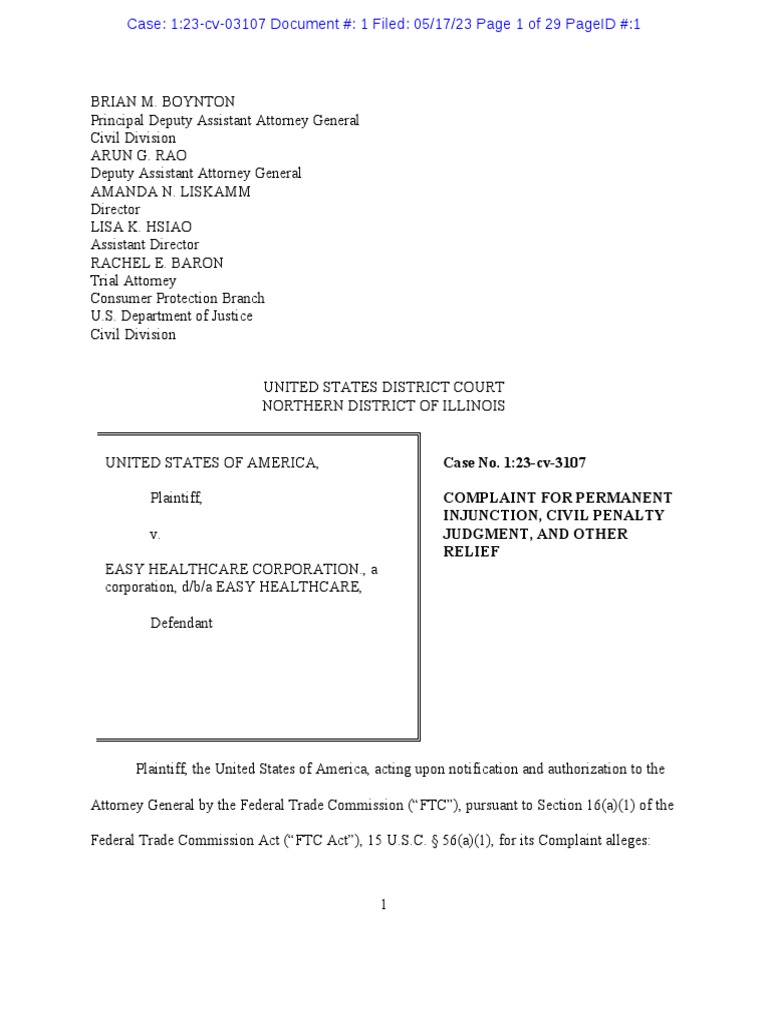 Easy Healthcare Complaint | PDF | Federal Trade Commission | American