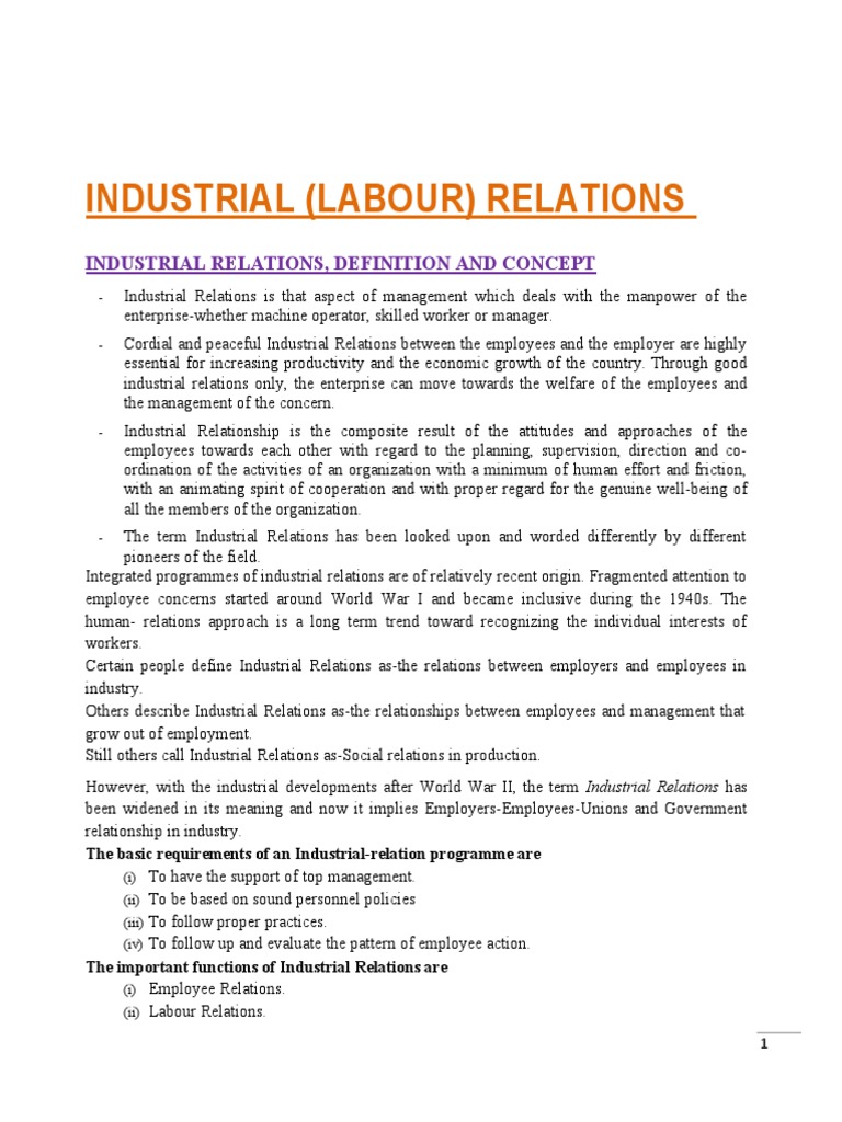 2014 Industrial (Labour) Relations PDF Employment Industrial