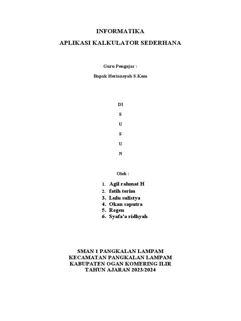 Aplikasi Kalkulator Sederhana Informatika | PDF | Komputer