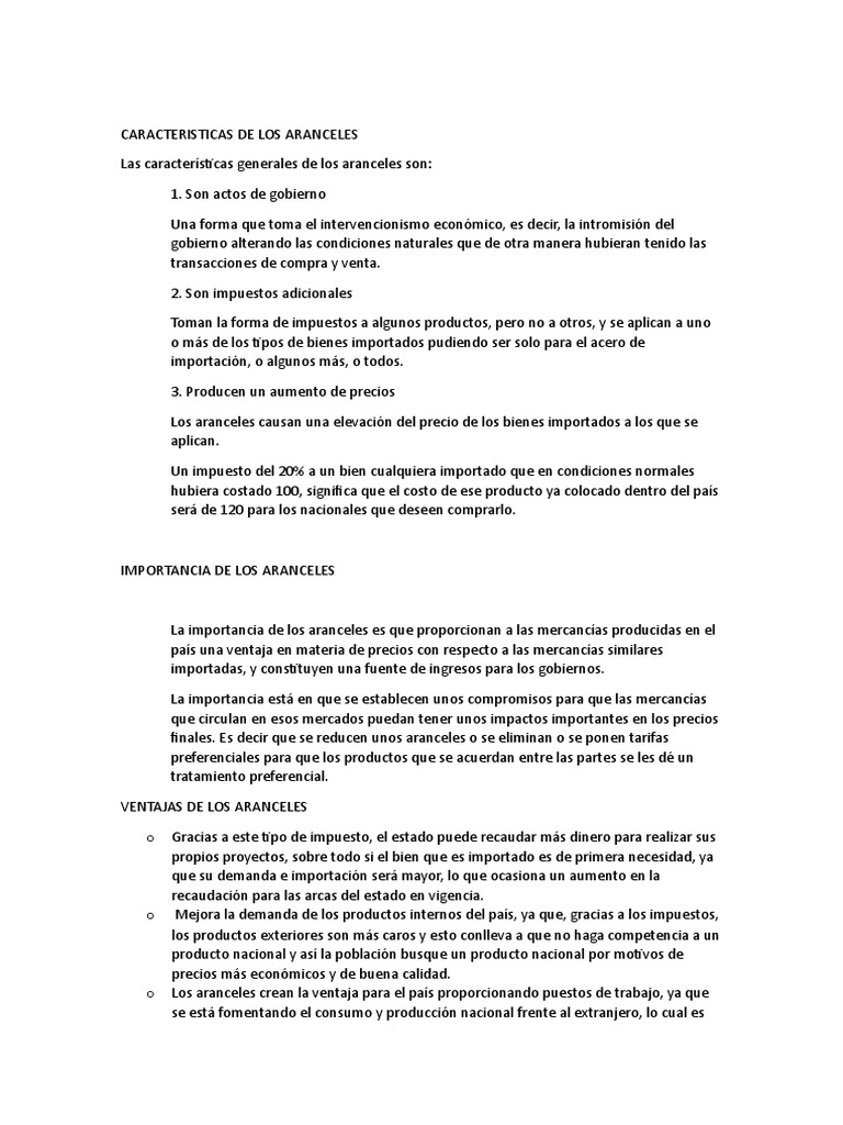 Caracteristicas De Los Aranceles Descargar Gratis Pdf Arancel Precios