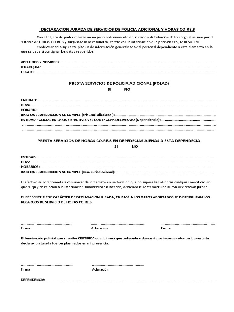Declaración Jurada de Servicios POLAD | PDF | Finanzas y dinero | Derecho