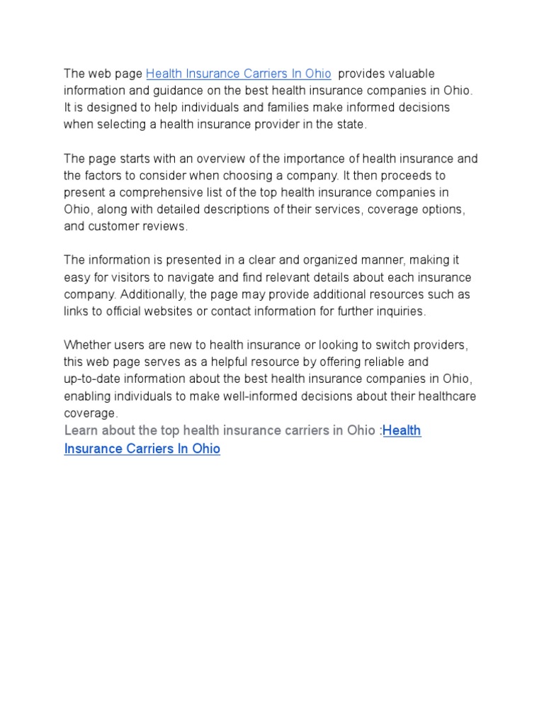 Health Insurance Carriers in Ohio | PDF