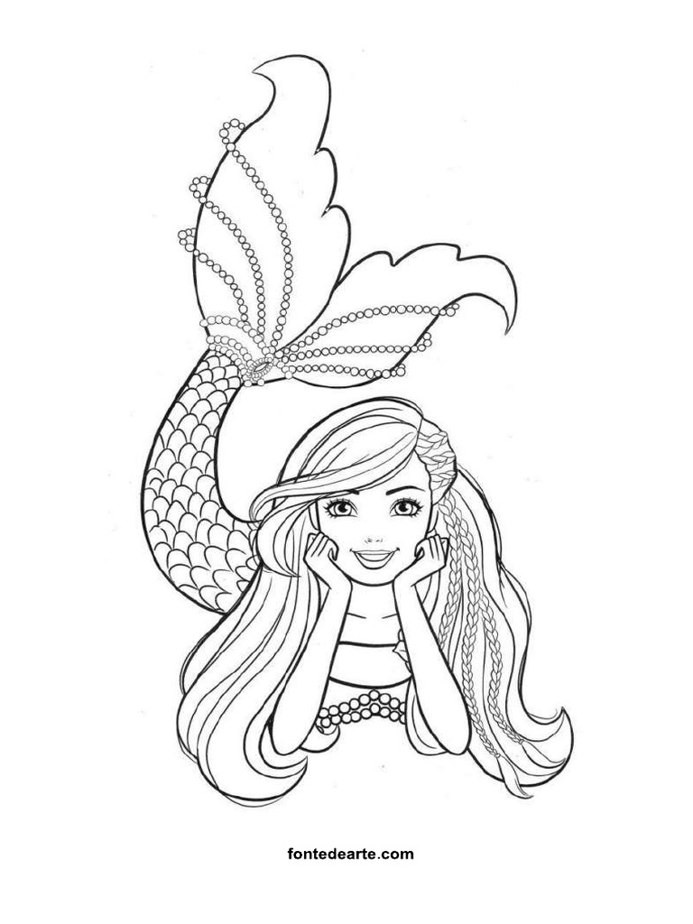 Desenho de Barbie colocando um chapéu para colorir