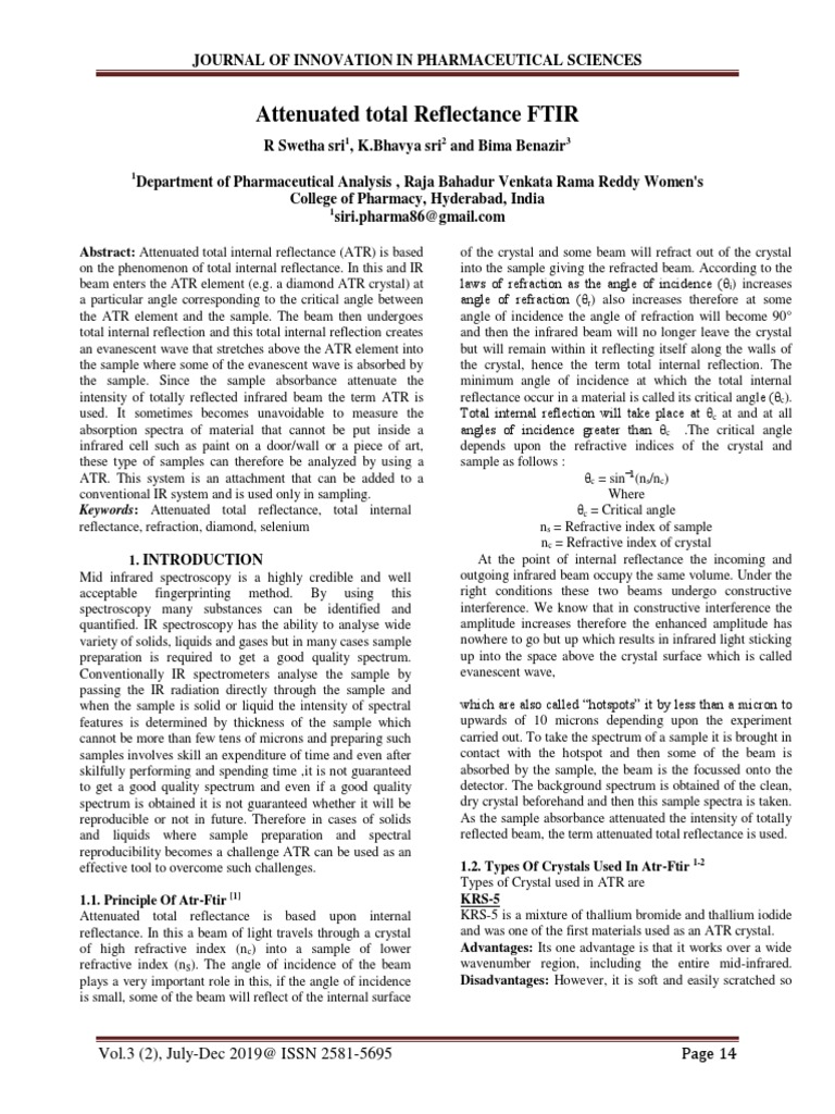 Attenuated Total Reflectance FTIR | PDF | Infrared Spectroscopy ...