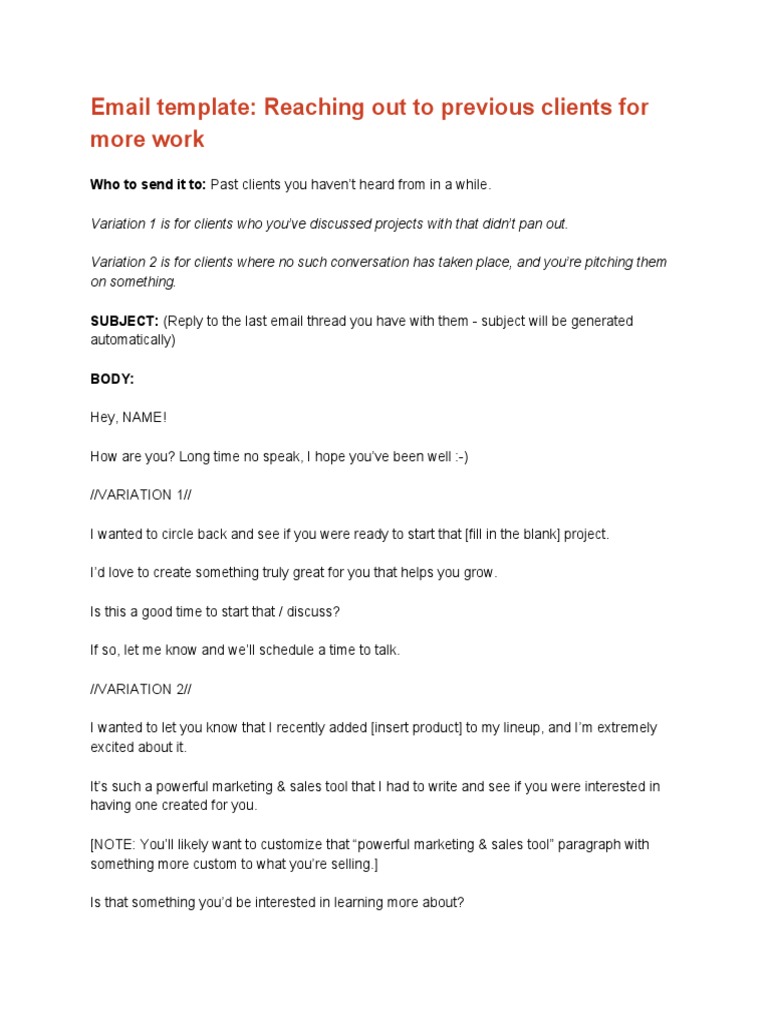 Email Template Reaching Out To Past Clients PDF