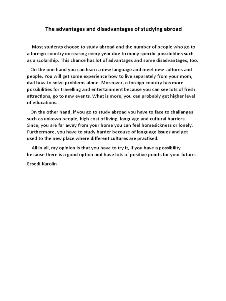 Pros and Cons of Studying Abroad | PDF