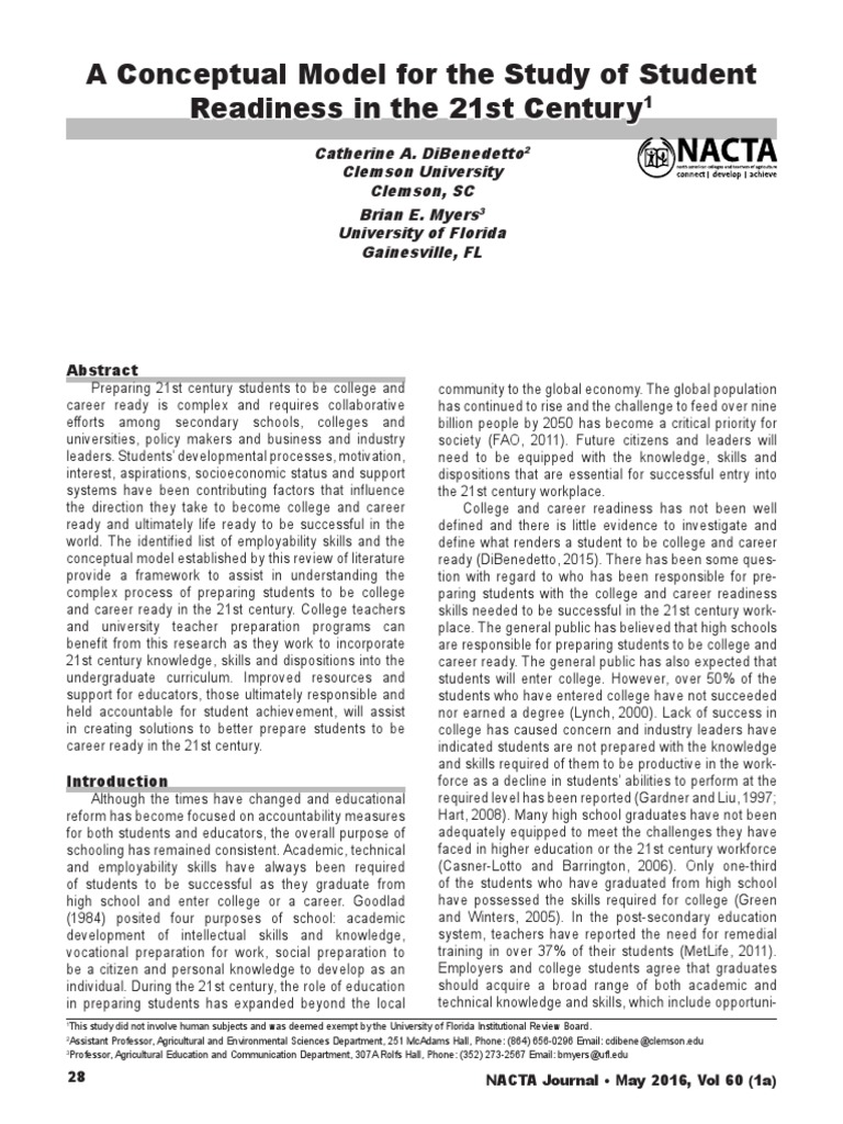 A Conceptual Model For The Study of Student Readiness in The 21st ...