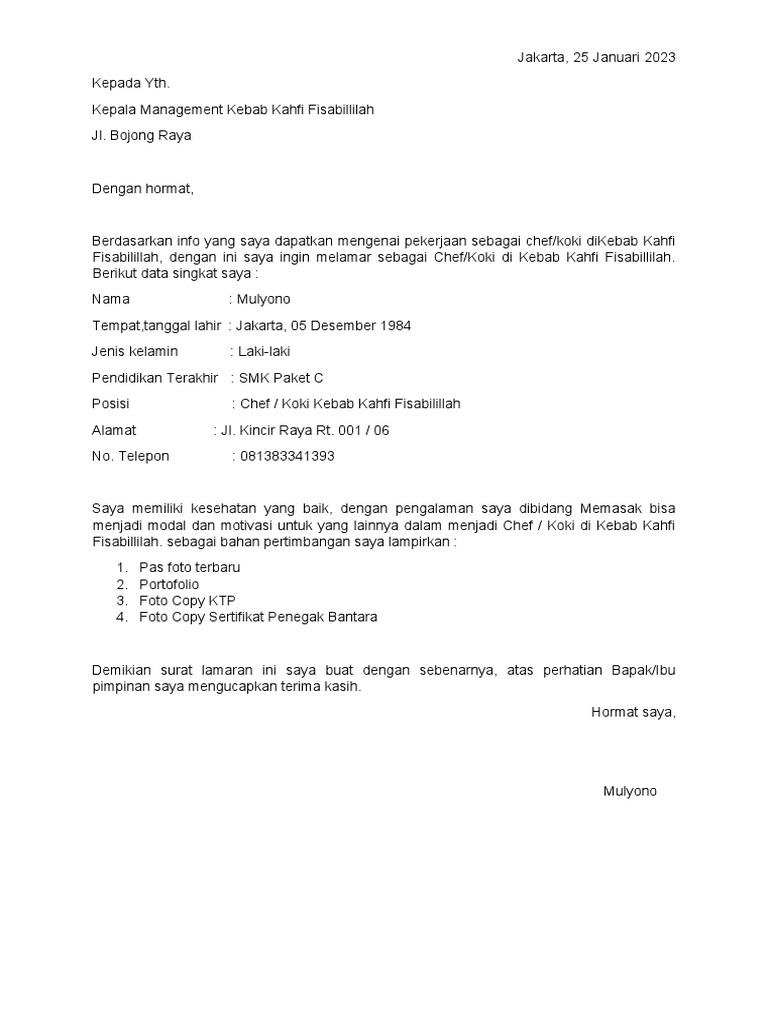Surat Lamaran Kerja | PDF