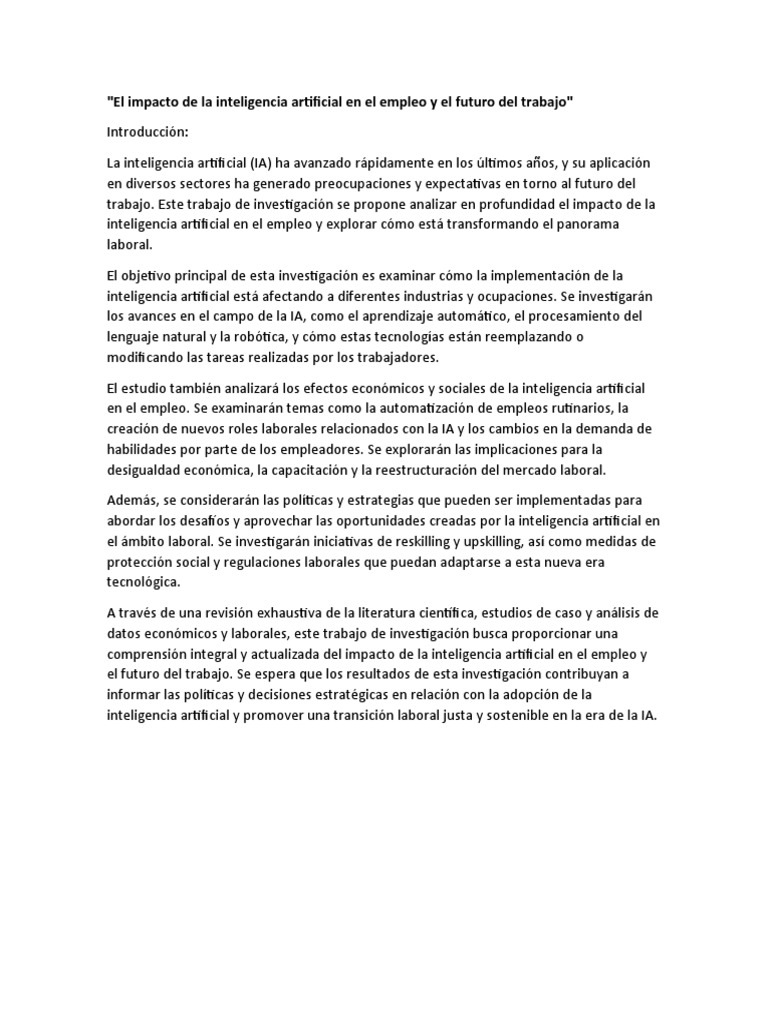 El Impacto de La Inteligencia Artificial en El Empleo y El Futuro Del ...