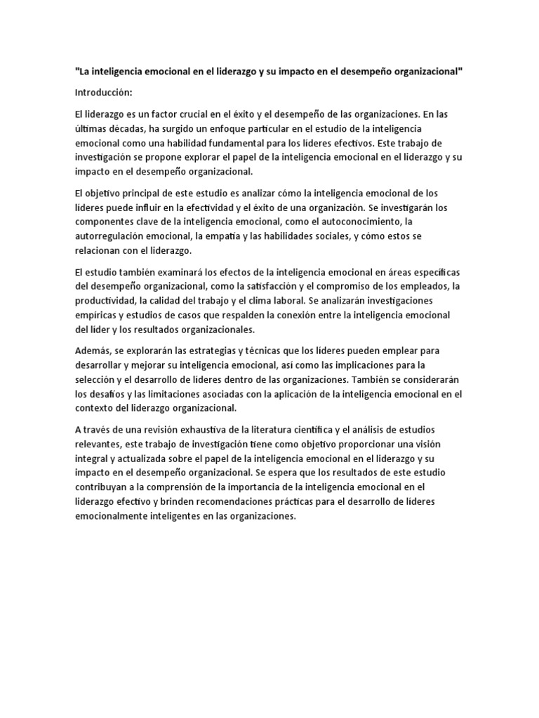 La Inteligencia Emocional en El Liderazgo y Su Impacto en El Desempeño ...