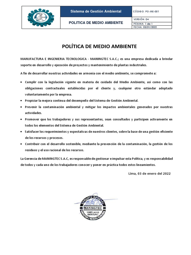 Politica de Medio Ambiente | PDF