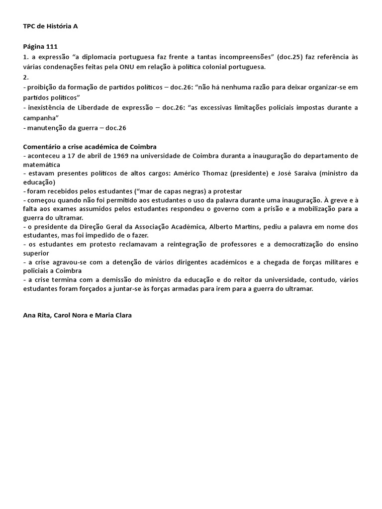 TPC de História A | PDF | História