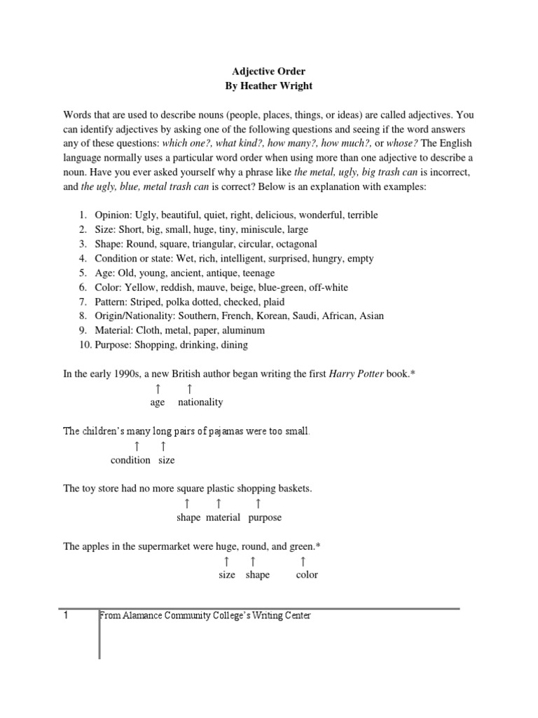 ADJECTIVE-ORDER-WITH-ANSWER-KEY Resuelto | PDF | Adjective | Linguistic ...