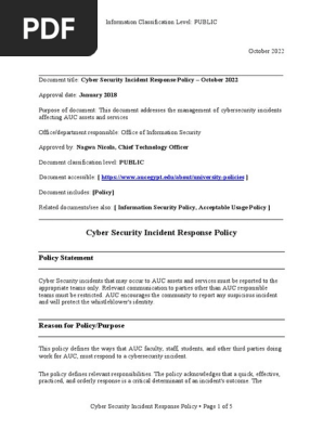 Cyber Security Incident Response Policy