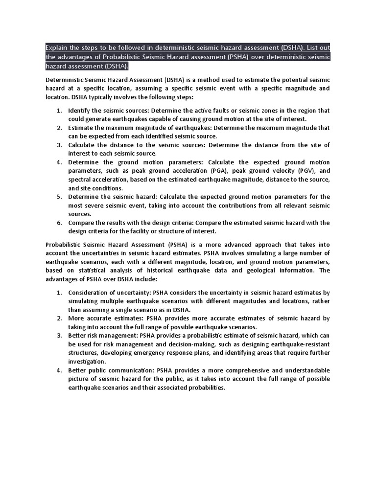 DSHA Steps and PSHA Advantages | PDF