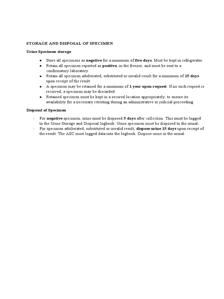 Rev 3 Storage and Disposal of Specimen | PDF
