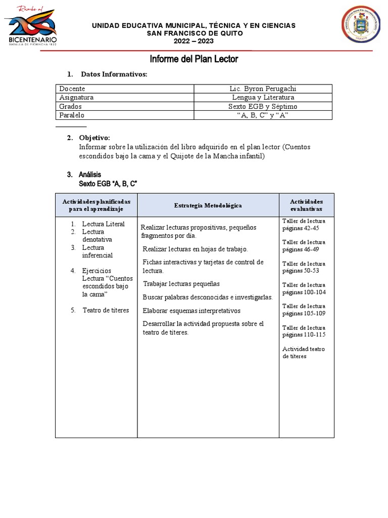 Informe Plan Lector Pdf