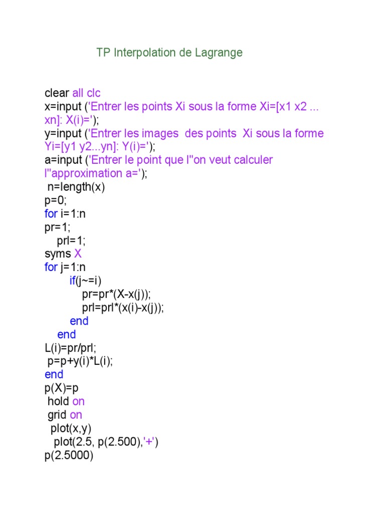 Interpolation de Lagrange en MATLAB | PDF | Méthodes et références ...