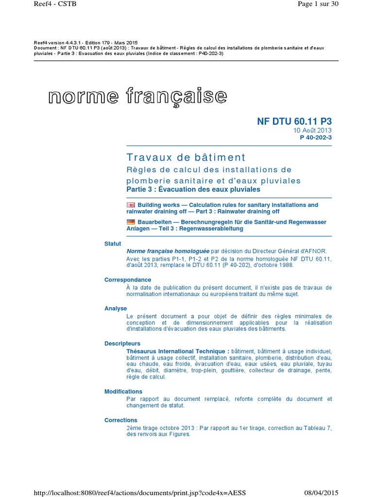 Règles DTU 60.11 pour eaux pluviales | PDF | Code de la construction et ...