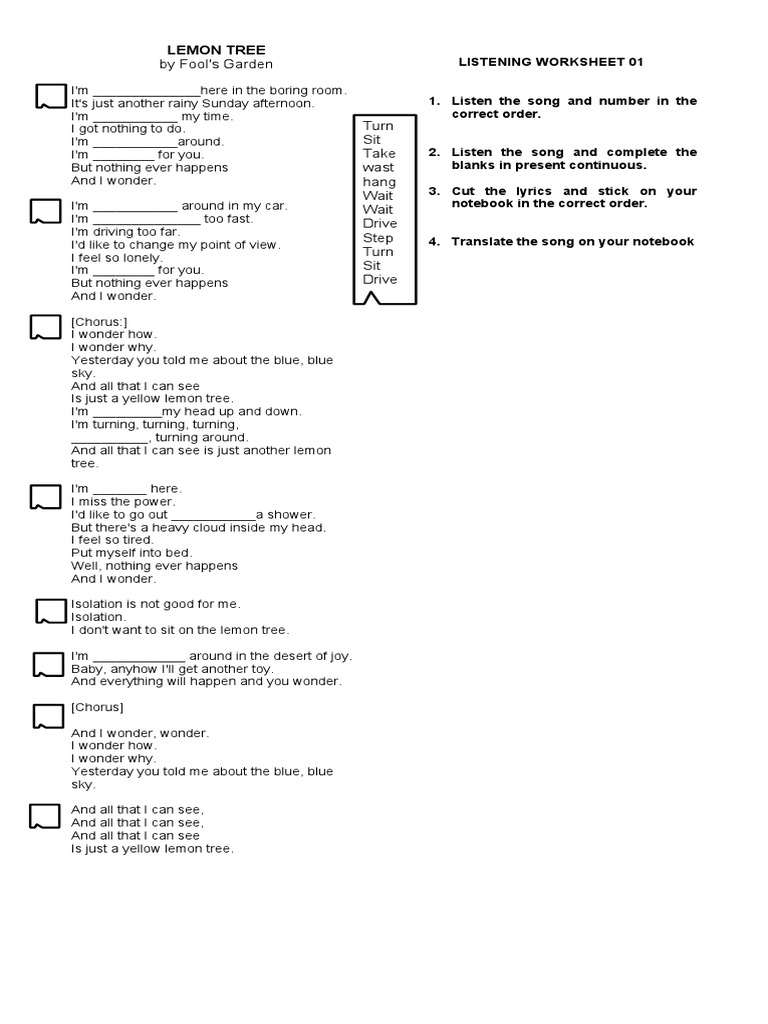Lemon Tree Listening Worksheet | PDF | Language Arts & Discipline ...