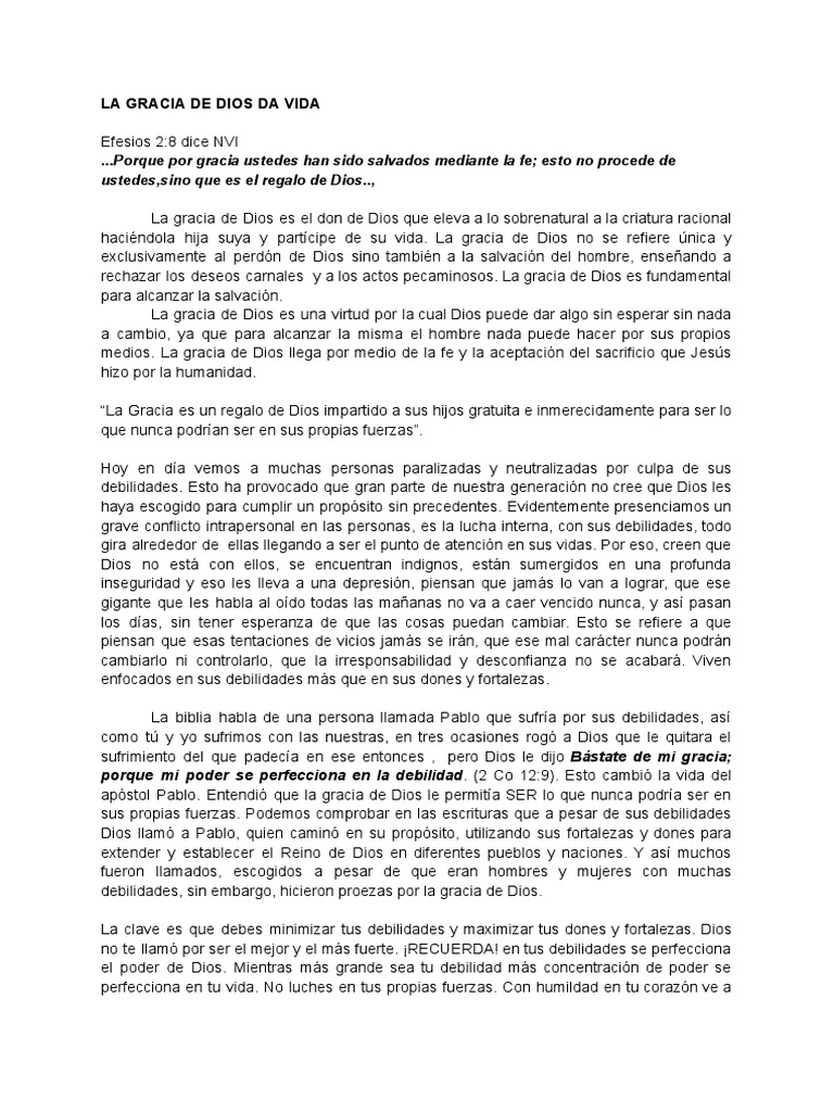 La Gracia de Dios Da Vida A Tus Fortalezas | PDF | Gracia divina | Dios