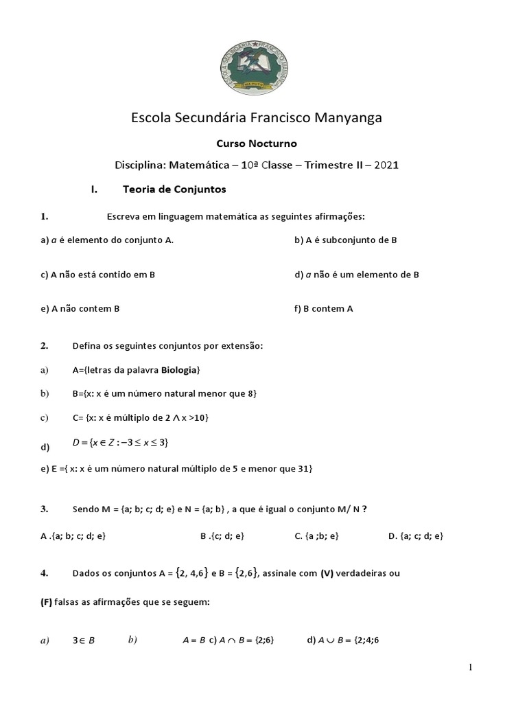 Matemática: Conjuntos e Equações Quadráticas | PDF | Métodos e ...