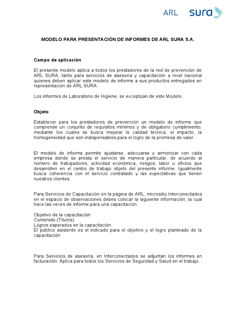 Modelo de Informe ARL SURA S.A. | PDF | Conocimiento | Evaluación