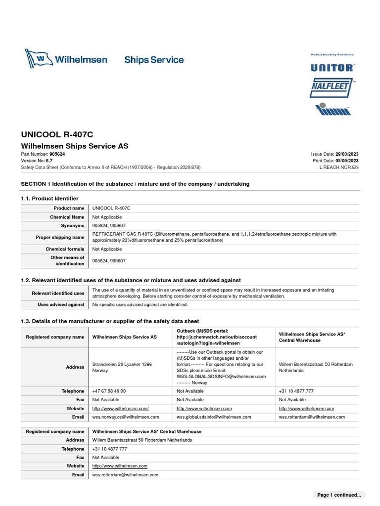 UNICOOL R-407C 52 KG REFRIGERANT | PDF