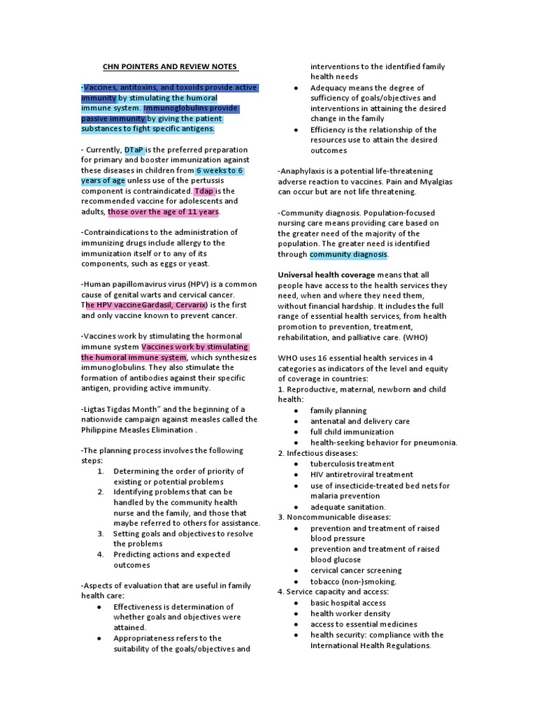 CHN Rle Pointers Fixed Notes | PDF | Vaccines | Preventive Healthcare