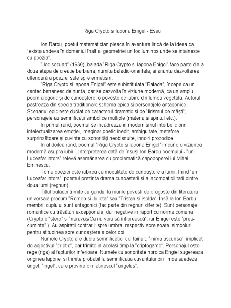 Riga Crypto Si Lapona Enigel - Eseu | PDF