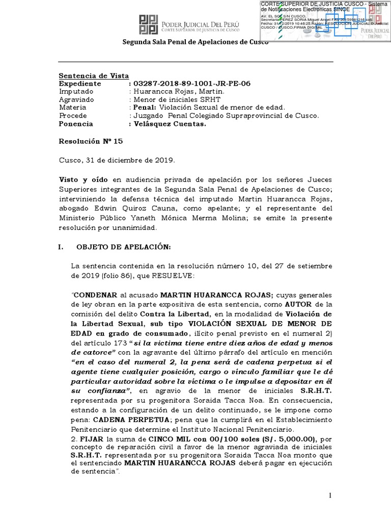 Sentencia de Vista | PDF | Derecho penal | Violación