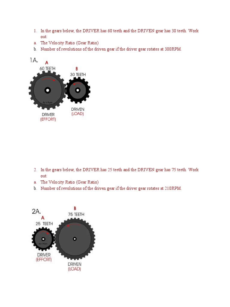 Gears and Pulley Systems Exercise PDF