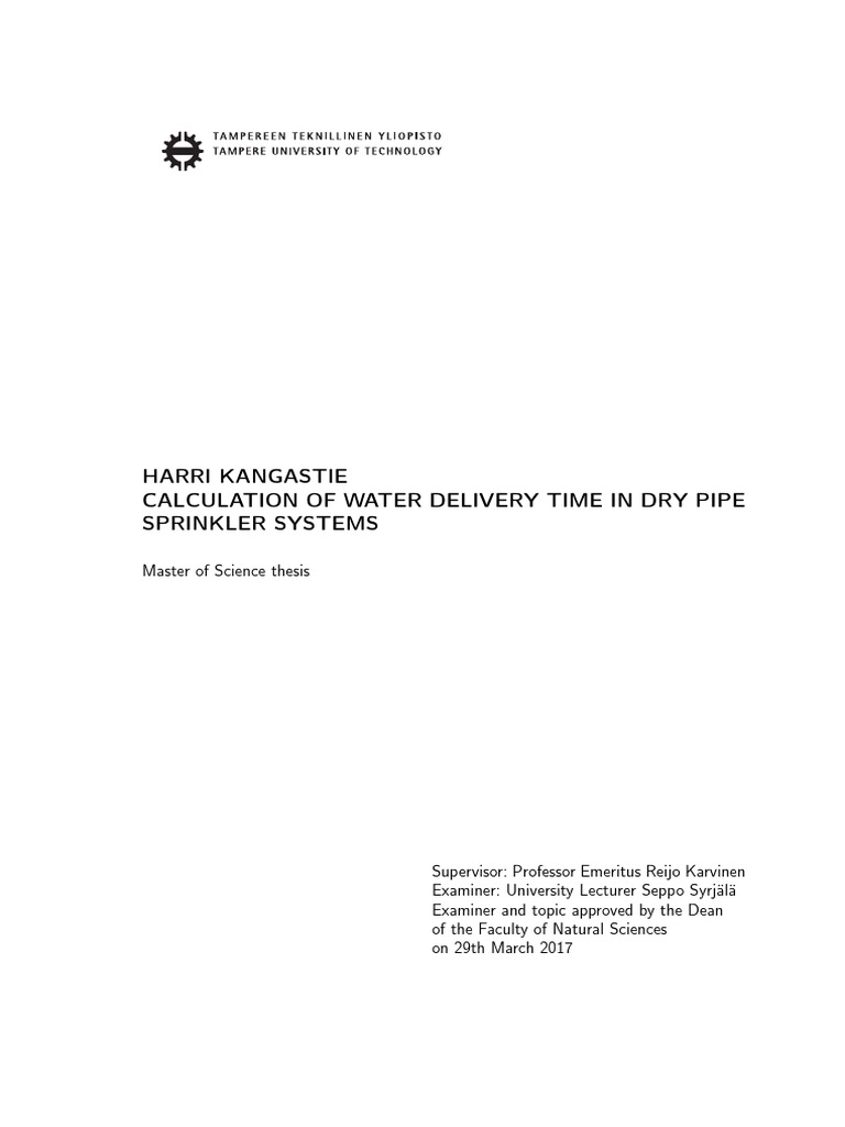 Calculation of Water Delivery Time in Dry Pipe Sprinkler Systems PDF
