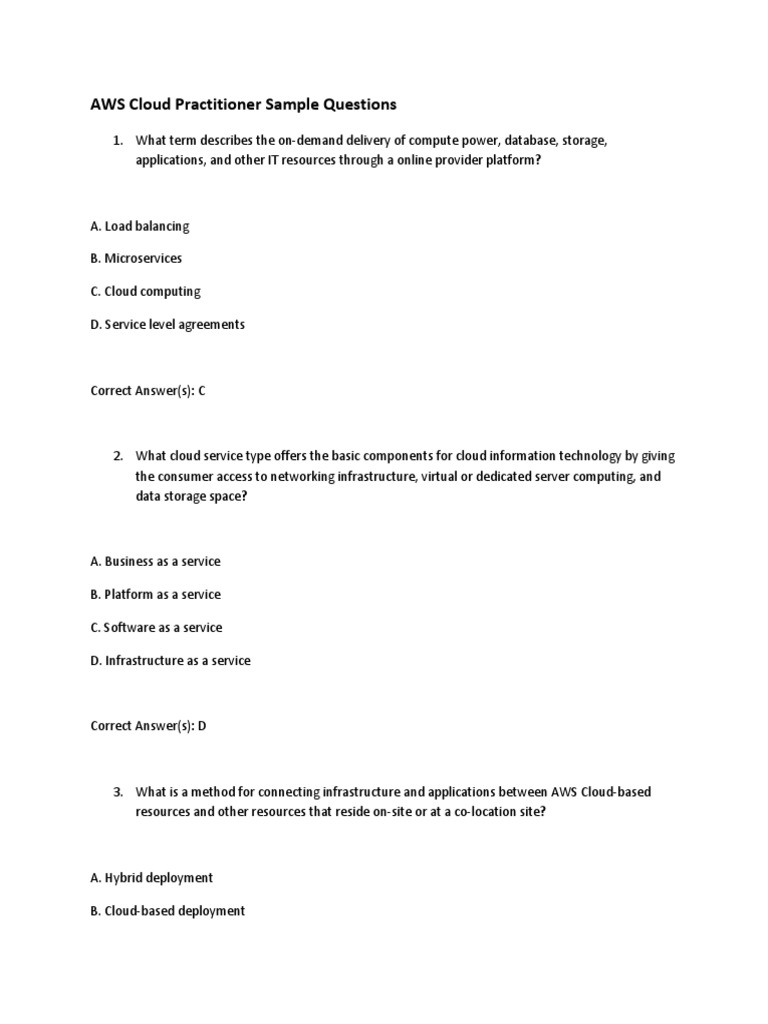 Sample AWS Cloud Practitioner Questions PDF