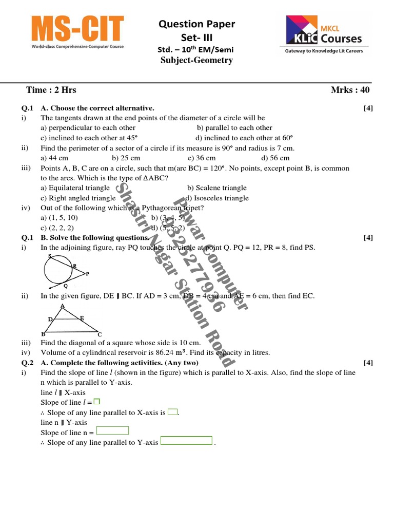 10th Grade Geometry Exam Paper | PDF | Circle | Triangle