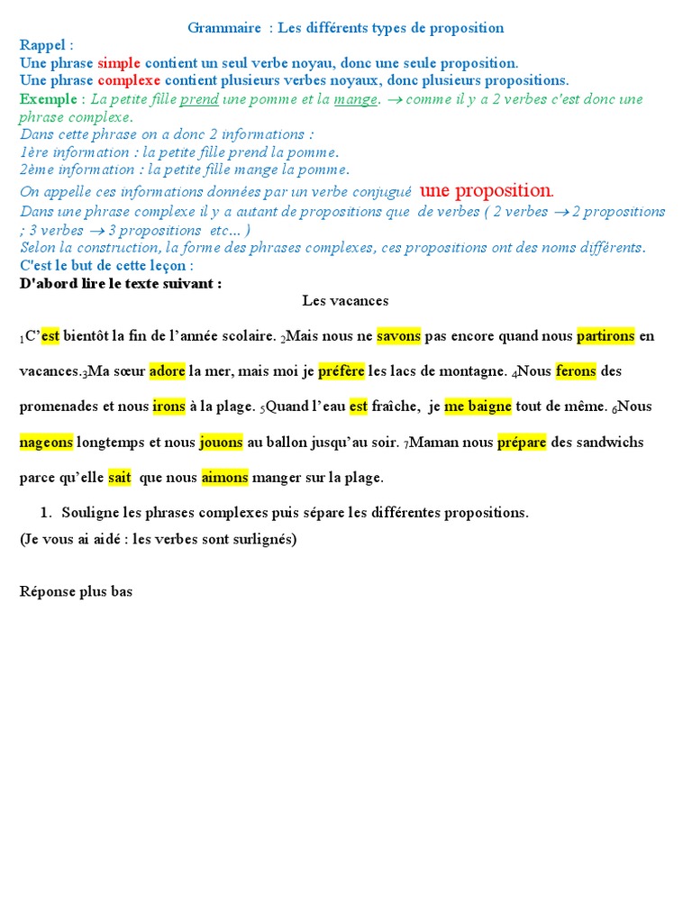 Types de propositions en grammaire | PDF