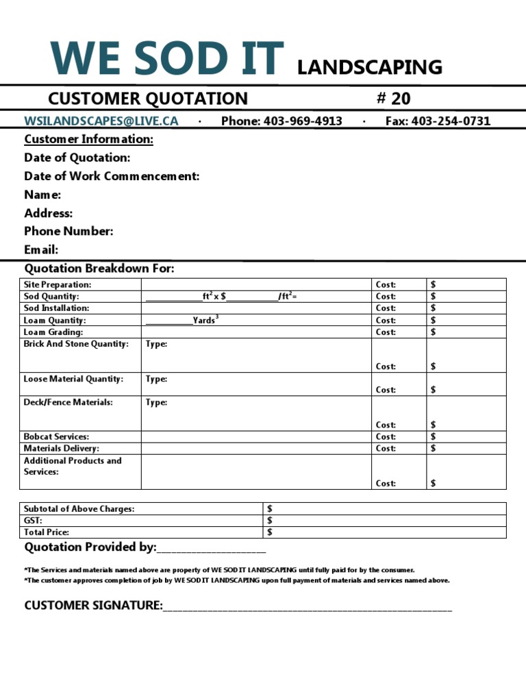 Landscaping Quotation Template | PDF