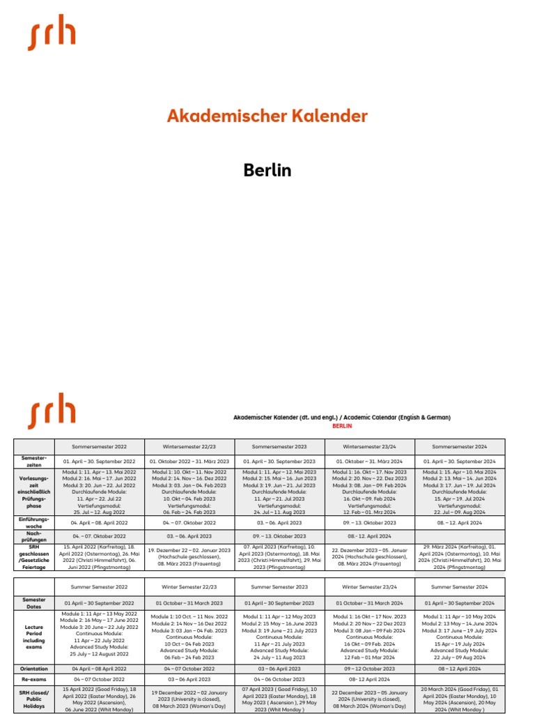 Akademischer Kalender Ab SoSe 22 Berlin  PDF