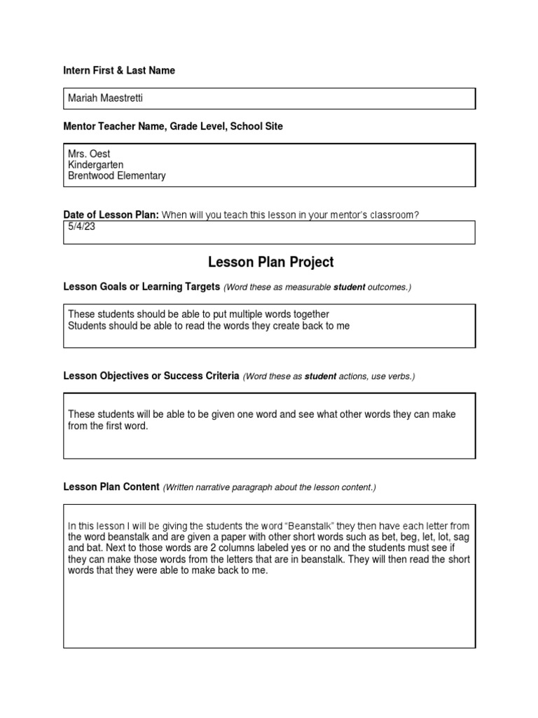 Internship Ccss Lesson Plan Template 4 PDF