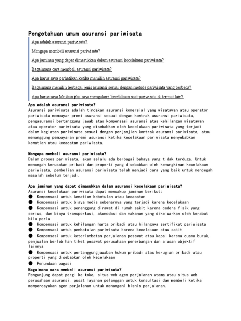 Pengetahuan Umum Asuransi Pariwisata | PDF