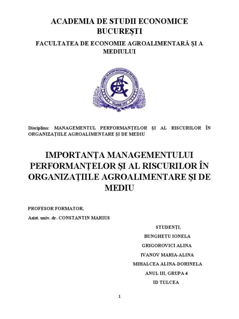 Managementul Performantelor Si Al Riscurilor | PDF